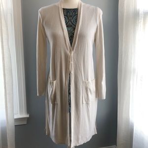 Long button-front cardigan in cream, size S